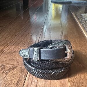 Vintage Lucky Brand Black Braided Belt with Silver Buckle Small